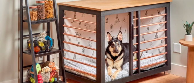 DIY Dog Crate with Telescoping Copper Tube Doors and Dog Bed image